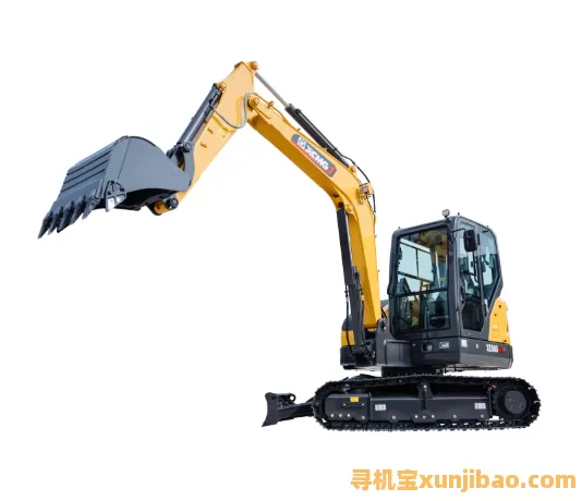 徐工履带式小型挖掘机，黄黑配色工程设备白底展示