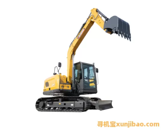 白底展示黄黑配色履带式挖掘机，工程施工设备